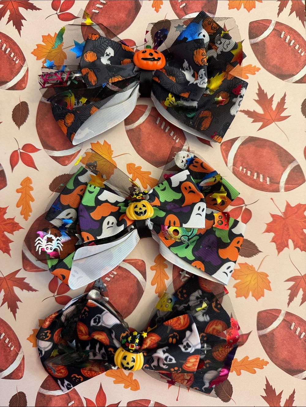 Pretty Halloween-Themed Ghost & Pumpkin Hair Bows for Kids (OS)